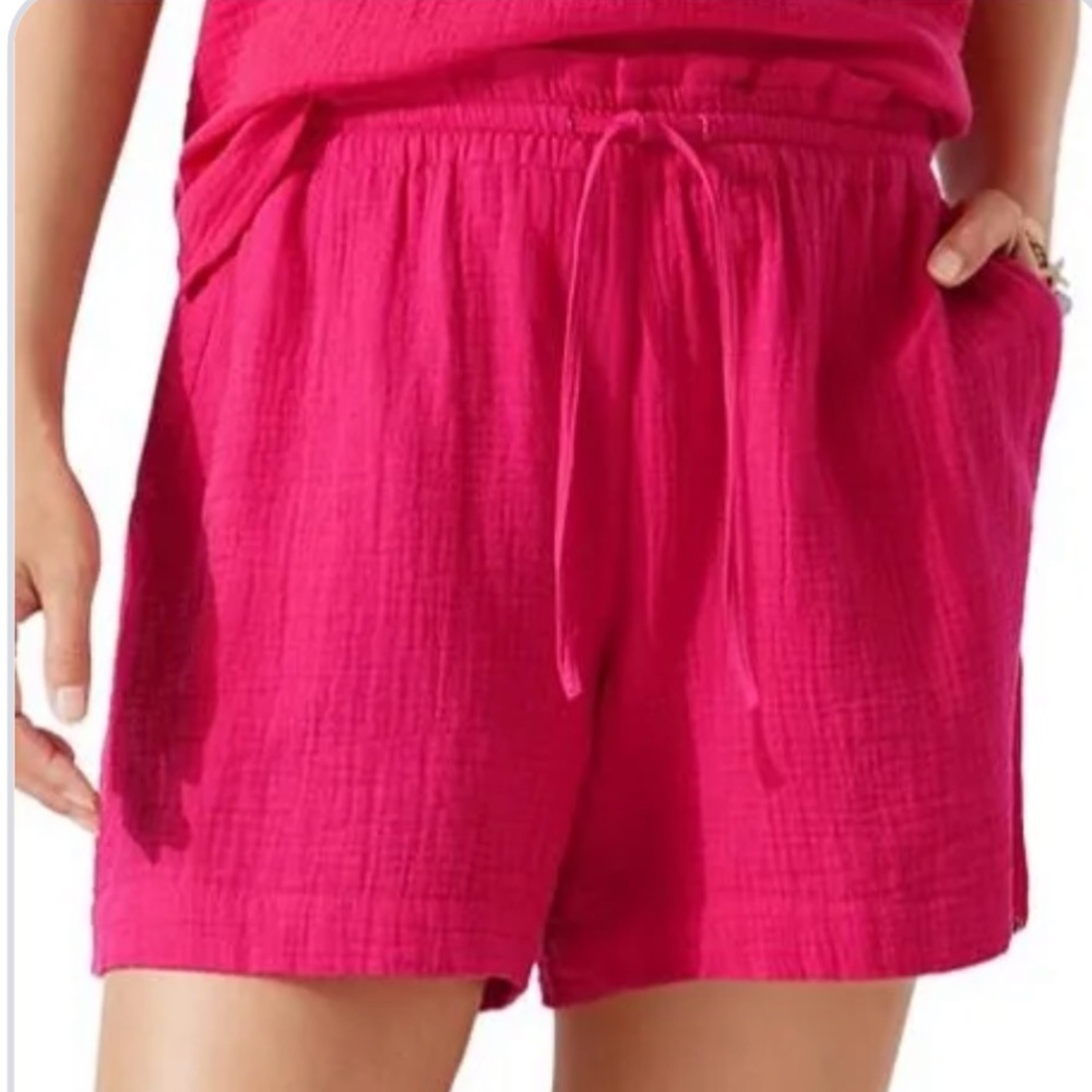 Tommy Bahama Hot Pink Cotton Gauze Drawstring Shorts
